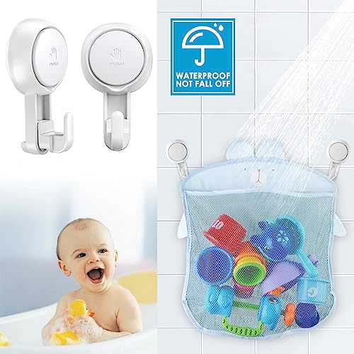 LUXEAR Suction Hooks Powerful Vacuum Suction Cup Hooks- Heavy Duty for Shower, Waterproof Suction Hanger for Bathroom Kitchen Towel, Robe, Loofah Removable and Reusable for Bags Coat (2 Pack)