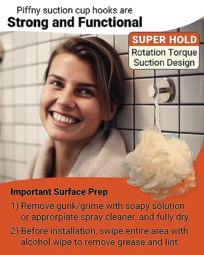Suction Cup Hooks for Showers, Bathrooms, and Kitchens for Mounting on Smooth Tile, Glass Shower Doors, and Mirrors to Hang Loofah Sponges, Towels, Robes, and More, Gold, 2 Pack