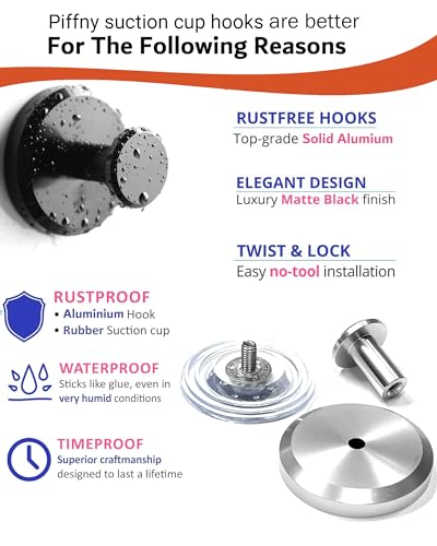 Suction Cup Hooks for Showers, Bathrooms, and Kitchens for Mounting on Smooth Tile, Glass Shower Doors, and Mirrors to Hang Loofah Sponges, Towels, Robes, and More, Gold, 2 Pack