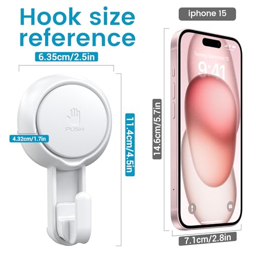 LUXEAR Suction Hooks Powerful Vacuum Suction Cup Hooks- Heavy Duty for Shower, Waterproof Suction Hanger for Bathroom Kitchen Towel, Robe, Loofah Removable and Reusable for Bags Coat (2 Pack)