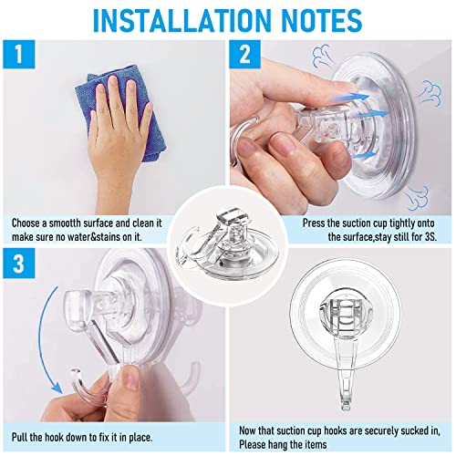 Quntis Suction Cup Hooks - 2 Pack Heavy Duty Suction Shower Hooks, Waterproof Kitchen Bathroom Window Wall Glass Door Clear Plastic Hooks for Hanging Towel Bathrobe Loofah Sponge Christmas Wreath Key