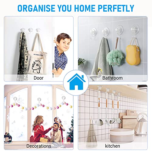 Quntis Suction Cup Hooks - 2 Pack Heavy Duty Suction Shower Hooks, Waterproof Kitchen Bathroom Window Wall Glass Door Clear Plastic Hooks for Hanging Towel Bathrobe Loofah Sponge Christmas Wreath Key