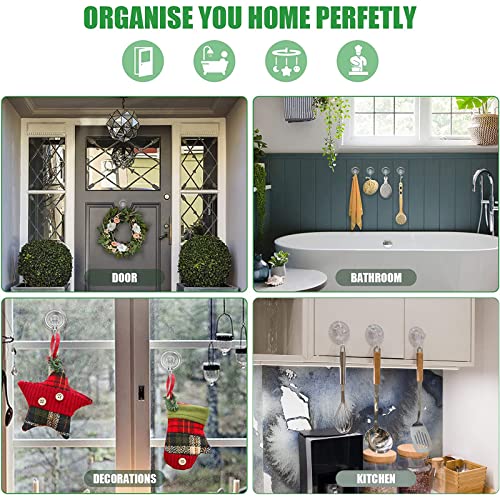 EAMOMORK Suction Cup Hooks for Shower, Large Clear Heavy Duty Suction Cup Hooks, Wreath Hangers for Front Door Window Glass Kitchen Towel Loofah Utensils (4 Packs)