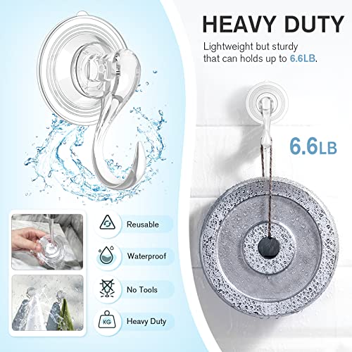VIS'V Suction Cup Hooks, Small Clear Heavy Duty Vacuum Suction Hooks with Wipes Shower Suction Cups with Hooks Removable Reusable Suction Hangers for Tile Wall Window Glass Door - 6 Pcs