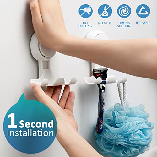 TAILI Suction Cup Razor Holder in Shower 2 Pack, Towel, Loofah, Shaver Holder for Shower Wall, Powerful Suction Cup Shower Hooks for Inside Shower, Easy to Install and Reuse, White