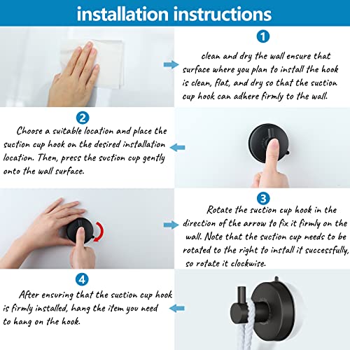 DGYB Suction Cup Hooks for Shower Set of 2 Towel Hooks for Bathrooms SUS 304 Stainless Steel Matte Black Shower Hooks for Loofah 15 LB Bathroom Hooks for Towels