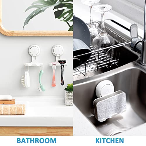 TAILI Suction Cup Razor Holder in Shower 2 Pack, Towel, Loofah, Shaver Holder for Shower Wall, Powerful Suction Cup Shower Hooks for Inside Shower, Easy to Install and Reuse, White