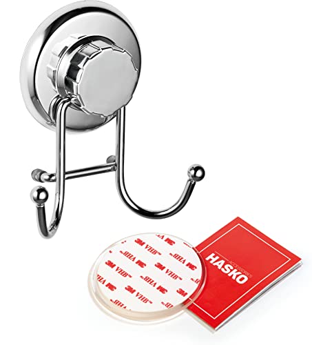 HASKO accessories - Powerful Vacuum Suction Cup Hooks Holder for Towel, Robe and Loofah - Stainless Steel Hook for Bathroom and Kitchen (Chrome)