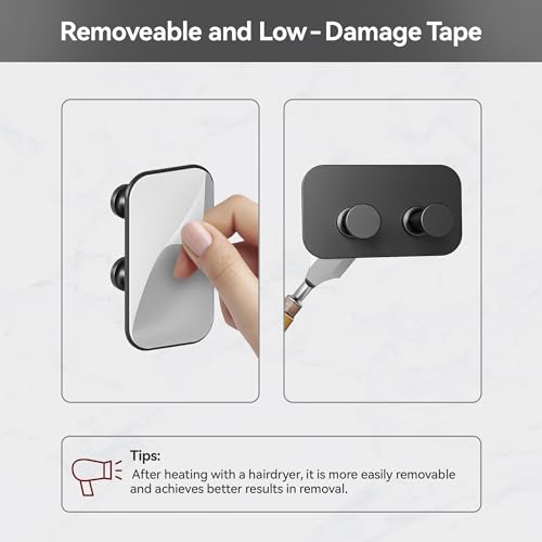 susswiff Adhesive Shower Hooks for Bathroom - Razor Holder for Inside Shower, Heavy Duty Hooks for Towel, Shaver, Robe and Loofah, Door Hooks for Hanging, Wall Mounted, Black, 4 Pack