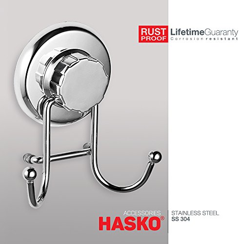 HASKO accessories - Powerful Vacuum Suction Cup Hooks Holder for Towel, Robe and Loofah - Stainless Steel Hook for Bathroom and Kitchen (Chrome)