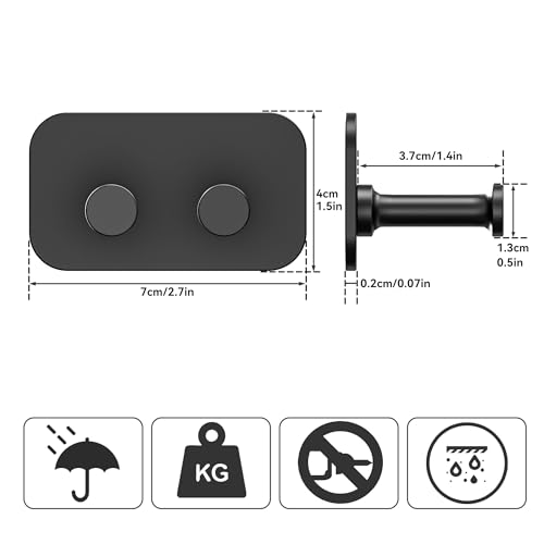 susswiff Adhesive Shower Hooks for Bathroom - Razor Holder for Inside Shower, Heavy Duty Hooks for Towel, Shaver, Robe and Loofah, Door Hooks for Hanging, Wall Mounted, Black, 4 Pack