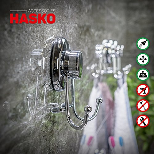 HASKO accessories - Powerful Vacuum Suction Cup Hooks Holder for Towel, Robe and Loofah - Stainless Steel Hook for Bathroom and Kitchen (Chrome)