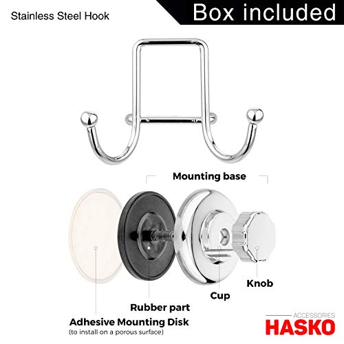 HASKO accessories - Powerful Vacuum Suction Cup Hooks Holder for Towel, Robe and Loofah - Stainless Steel Hook for Bathroom and Kitchen (Chrome)