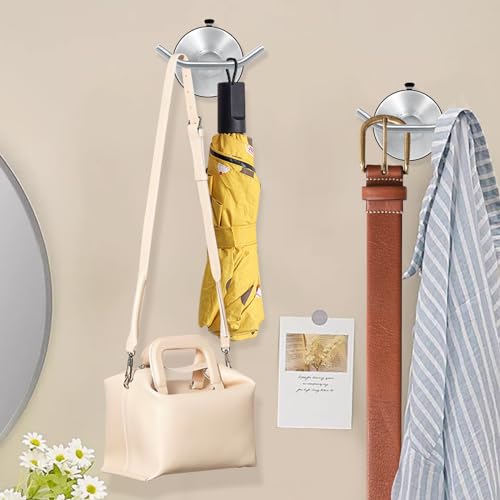 WAYCOM Suction Cup Hooks for Shower Set of 2 Double Towel Hooks for Bathrooms Waterproof Stainless Shower Hooks