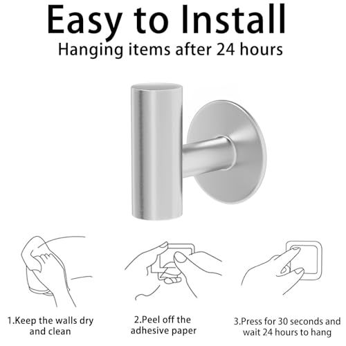 Kruodop Adhesive Hooks Towel Hooks for Bathroom,2 Packs Wall Mount Towel Holder, Matte Wall Robe Hook,Stainless Steel Heavy Duty Door Hanger Towel Hook for Kitchen, Bedroom,Hotel - Silver
