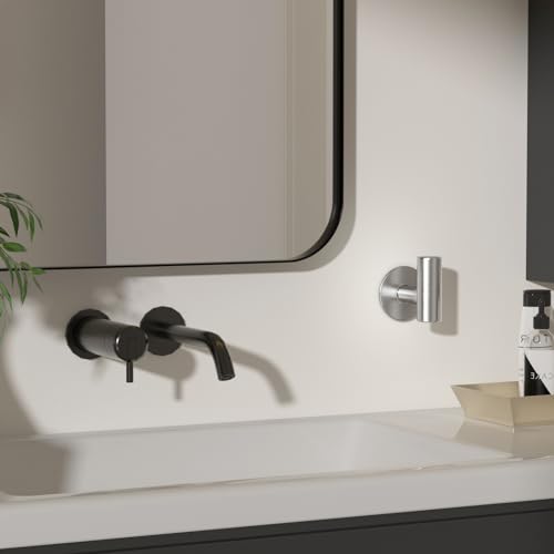 Kruodop Adhesive Hooks Towel Hooks for Bathroom,2 Packs Wall Mount Towel Holder, Matte Wall Robe Hook,Stainless Steel Heavy Duty Door Hanger Towel Hook for Kitchen, Bedroom,Hotel - Silver