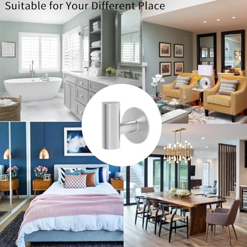 Kruodop Adhesive Hooks Towel Hooks for Bathroom,2 Packs Wall Mount Towel Holder, Matte Wall Robe Hook,Stainless Steel Heavy Duty Door Hanger Towel Hook for Kitchen, Bedroom,Hotel - Silver