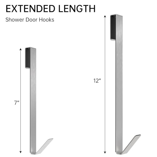 Linone 12 in Shower Door Hooks, Towel Hooks for Bathrooms, Shower Hooks for Towels, Heavy Duty Drilling-Free Extended Over Door Towel Hooks for Frameless Glass Shower Door, 3 Pack