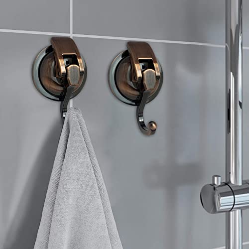 YSSILADI Suction Cup Hooks Heavy Duty Vacuum Suction Shower Hooks Glass Suction Cup Hooks Bathroom Robe Hooks Reusable, No Hole Punched, for Garland Decoration (2 Pack, Antique Brass)