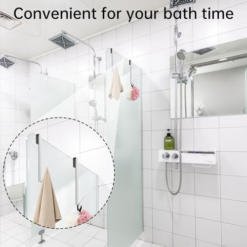 Linone 12 in Shower Door Hooks, Towel Hooks for Bathrooms, Shower Hooks for Towels, Heavy Duty Drilling-Free Extended Over Door Towel Hooks for Frameless Glass Shower Door, 3 Pack