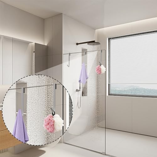Linone 12 in Shower Door Hooks, Towel Hooks for Bathrooms, Shower Hooks for Towels, Heavy Duty Drilling-Free Extended Over Door Towel Hooks for Frameless Glass Shower Door, 3 Pack