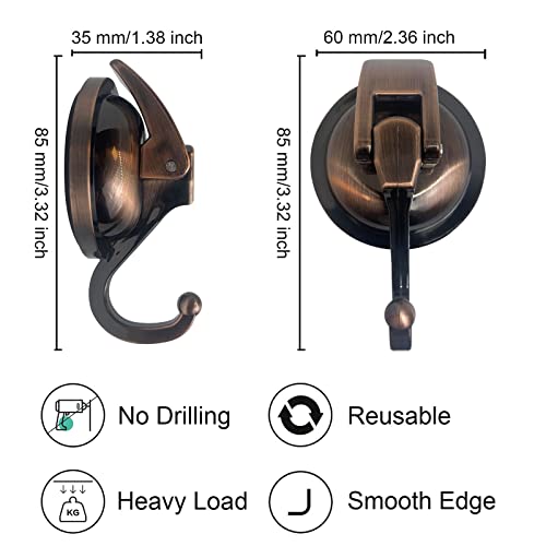 YSSILADI Suction Cup Hooks Heavy Duty Vacuum Suction Shower Hooks Glass Suction Cup Hooks Bathroom Robe Hooks Reusable, No Hole Punched, for Garland Decoration (2 Pack, Antique Brass)