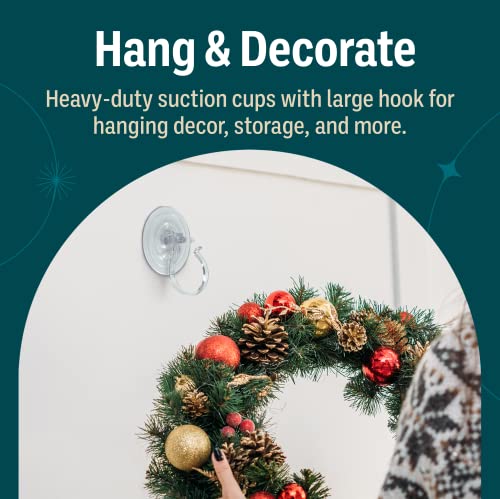 Holiday Joy Suction Cup Hooks - Pack of 2, Giant Suction Cups for Shower Wall, Front Door and Glass Window - Heavy-Duty Wreath Hook Set, Great for Christmas Decorations﻿