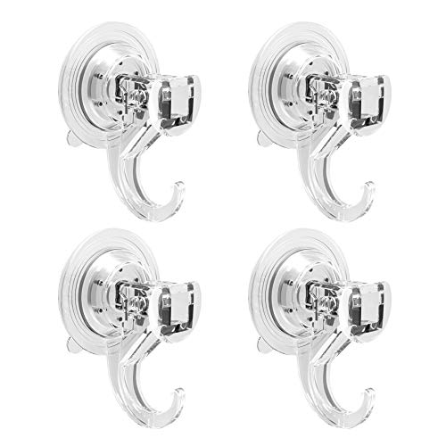 Quntis Suction Hooks 4 Packs, Powerful Push and Lock Vacuum Multi-Purpose Suction Shower Hooks Wreath Hanger Strong Absorption Suction Cup Holds Up to 3kg Transparent for Kitchen Bathroom Door Window