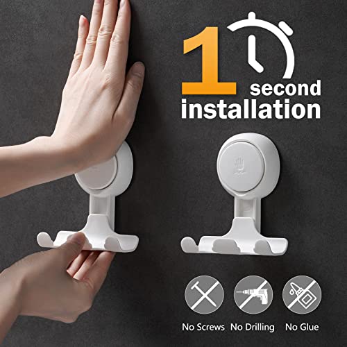 LEVERLOC Razor Holder for Shower 2 Pack, Powerful Vacuum Suction Cup Hooks for Bathroom, Damage-Free Hanging Shower Hooks for Towel, Razor, Loofah, Easy to Install and Reuse, White