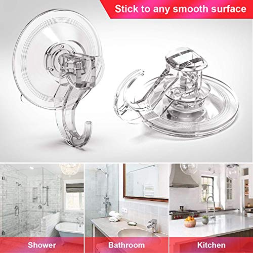 Quntis Suction Hooks 4 Packs, Powerful Push and Lock Vacuum Multi-Purpose Suction Shower Hooks Wreath Hanger Strong Absorption Suction Cup Holds Up to 3kg Transparent for Kitchen Bathroom Door Window