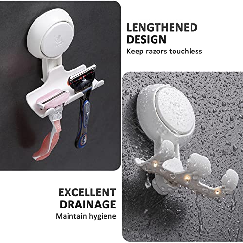 LEVERLOC Razor Holder for Shower 2 Pack, Powerful Vacuum Suction Cup Hooks for Bathroom, Damage-Free Hanging Shower Hooks for Towel, Razor, Loofah, Easy to Install and Reuse, White
