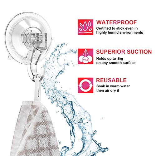 Quntis Suction Hooks 4 Packs, Powerful Push and Lock Vacuum Multi-Purpose Suction Shower Hooks Wreath Hanger Strong Absorption Suction Cup Holds Up to 3kg Transparent for Kitchen Bathroom Door Window