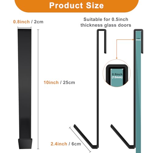 Shower Door Hooks 10 in, Shower Hooks for Towels, Heavy Duty Drilling-Free Extended Shower Towel Hooks for Bathroom Frameless Glass Shower Door, Over The Door Towel Hooks 3 Packs Black