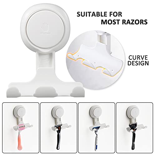 LEVERLOC Razor Holder for Shower 2 Pack, Powerful Vacuum Suction Cup Hooks for Bathroom, Damage-Free Hanging Shower Hooks for Towel, Razor, Loofah, Easy to Install and Reuse, White