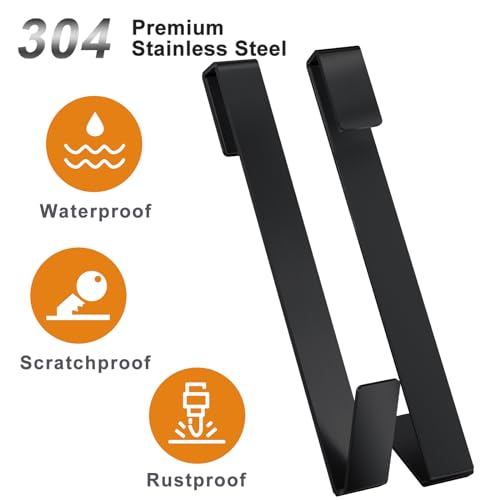 Shower Door Hooks 10 in, Shower Hooks for Towels, Heavy Duty Drilling-Free Extended Shower Towel Hooks for Bathroom Frameless Glass Shower Door, Over The Door Towel Hooks 3 Packs Black