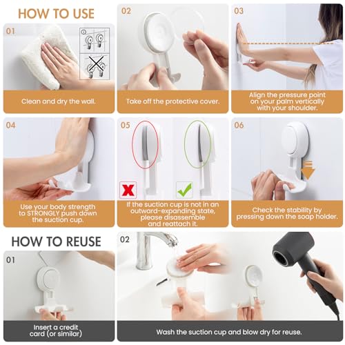 LEVERLOC Razor Holder for Shower 2 Pack, Powerful Vacuum Suction Cup Hooks for Bathroom, Damage-Free Hanging Shower Hooks for Towel, Razor, Loofah, Easy to Install and Reuse, White