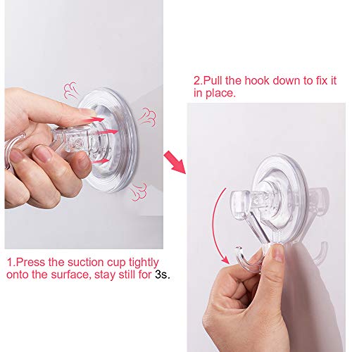 Quntis Suction Hooks 4 Packs, Powerful Push and Lock Vacuum Multi-Purpose Suction Shower Hooks Wreath Hanger Strong Absorption Suction Cup Holds Up to 3kg Transparent for Kitchen Bathroom Door Window