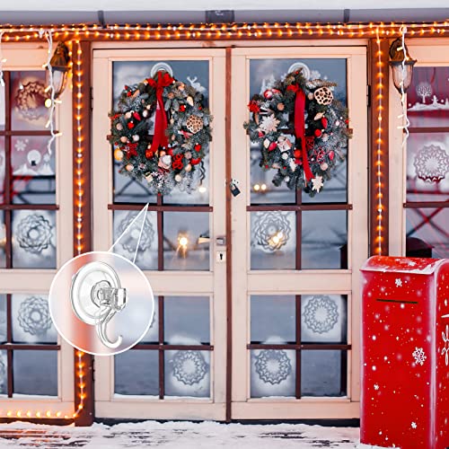 VIS'V Wreath Hanger, Large Clear Heavy Duty Suction Cup Wreath Hooks 22 LB Removable Strong Window Glass Door Suction Cup Wreath Holder for Halloween Christmas Wreath Decorations - 2 Pcs