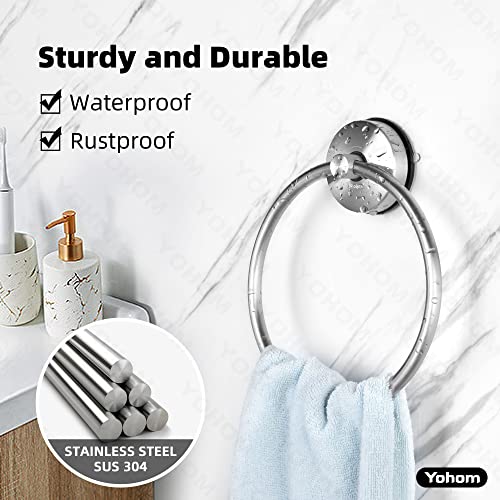 YOHOM Suction Cup Towel Ring Hand Towel Holder for Bathroom Vacuum Suction Washcloth Holder Dish Towel Hanger for Shower Wall No Drill Stainless Steel Brushed Finish
