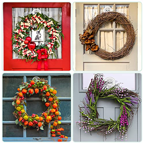 VIS'V Wreath Hanger, Large Clear Heavy Duty Suction Cup Wreath Hooks 22 LB Removable Strong Window Glass Door Suction Cup Wreath Holder for Halloween Christmas Wreath Decorations - 2 Pcs
