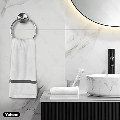 YOHOM Suction Cup Towel Ring Hand Towel Holder for Bathroom Vacuum Suction Washcloth Holder Dish Towel Hanger for Shower Wall No Drill Stainless Steel Brushed Finish