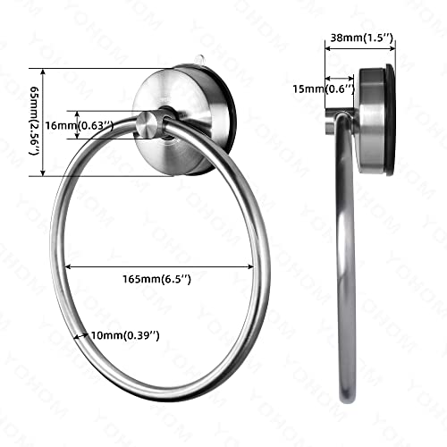 YOHOM Suction Cup Towel Ring Hand Towel Holder for Bathroom Vacuum Suction Washcloth Holder Dish Towel Hanger for Shower Wall No Drill Stainless Steel Brushed Finish