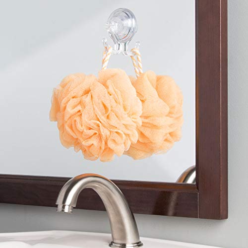 iDesign Power Lock Bathroom Shower Plastic Suction Cup Hooks for Loofah, Towels, Sponges, and More, Pack of 2, Clear