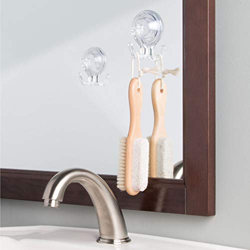 iDesign Power Lock Bathroom Shower Plastic Suction Cup Hooks for Loofah, Towels, Sponges, and More, Pack of 2, Clear