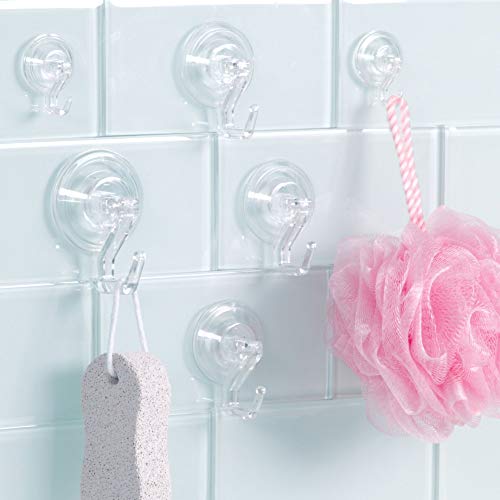 iDesign Power Lock Bathroom Shower Plastic Suction Cup Hooks for Loofah, Towels, Sponges, and More, Pack of 2, Clear