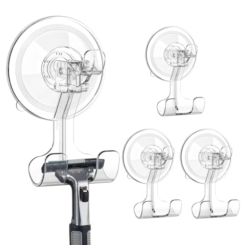 Teletrogy Suction Cup Razor Holder 4 Pack, Reusable Powerful Shower Suction Hooks Razor Holder for Inside Shower, Waterproof Shaver Holder for Kitchen Bathroom Door Glass Loofah Towel Robe Wreath