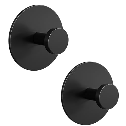 bussdis Towel Hooks for Bathroom Wall - Extra Sticky Stainless, Holds up to 20LB, Coat Hooks Wall Hooks, Adhesive Door Holder Hanger Shower Accessories, Matt Black Heavy Duty