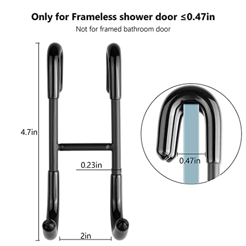 NINETREX Shower Door Towel Hooks,Over Glass Door Black Hook for Bathrooms,Towel Rack Heavy Duty 304 Stainless Steel for Towels Frameless Glass Door,Coats,Squeegee,loofah,2 Pack,Black
