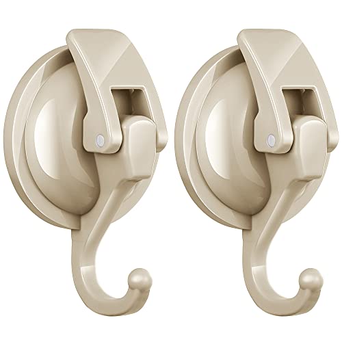 SOCONT Suction Cup Hooks for Shower, Heavy Duty Vacuum Shower Hooks for Inside Shower, Rice Yellow-Plated Plished Easy to Install Super Suction for Kitchen Bathroom Restroom,2 Pack