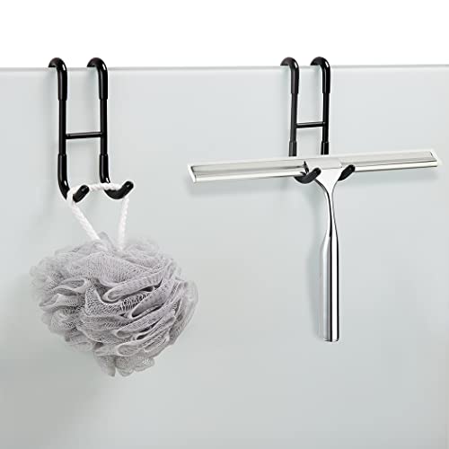 NINETREX Shower Door Towel Hooks,Over Glass Door Black Hook for Bathrooms,Towel Rack Heavy Duty 304 Stainless Steel for Towels Frameless Glass Door,Coats,Squeegee,loofah,2 Pack,Black